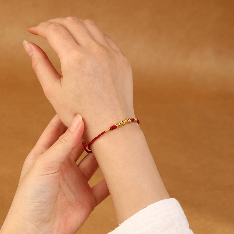 999 Gold Ultra-Thin Braided Red String Bracelet