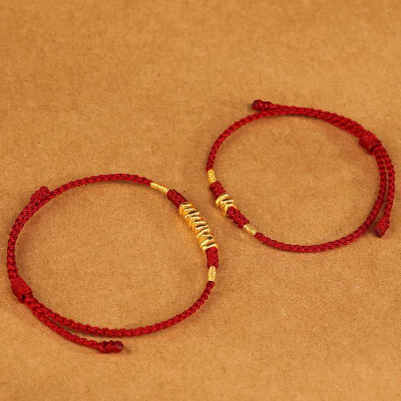 999 Gold Ultra-Thin Braided Red String Bracelet