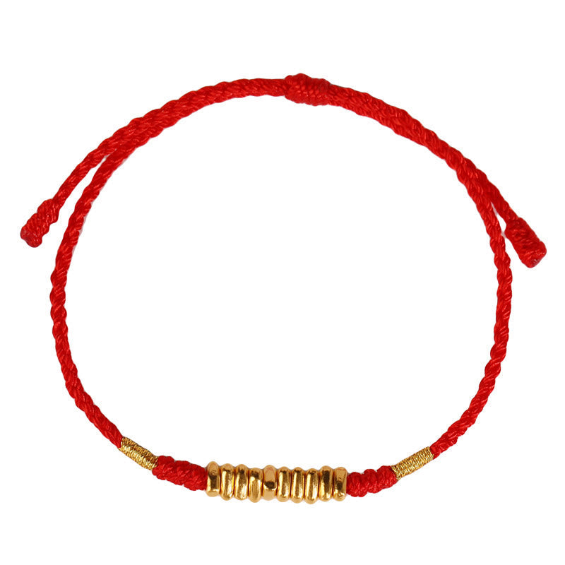 999 Gold Ultra-Thin Braided Red String Bracelet