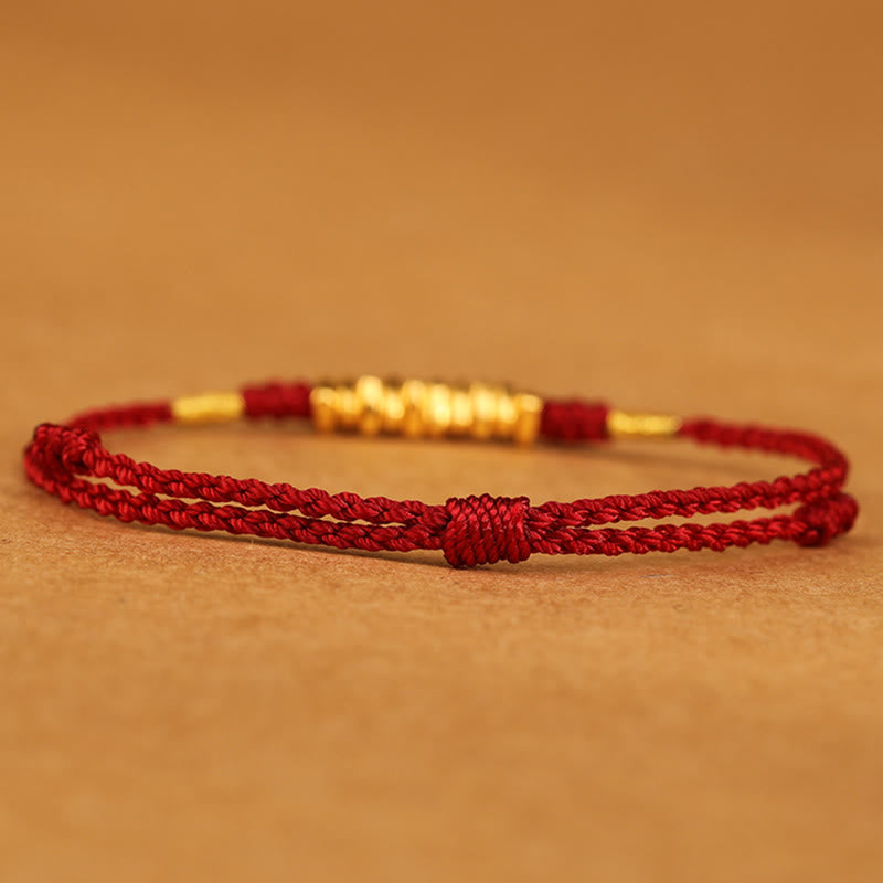 999 Gold Ultra-Thin Braided Red String Bracelet