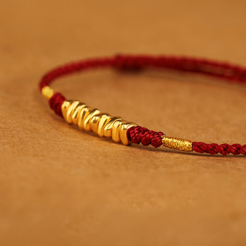 999 Gold Ultra-Thin Braided Red String Bracelet