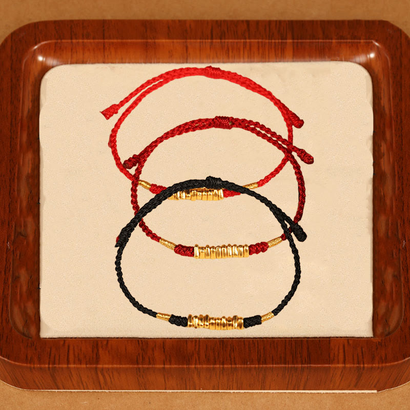 999 Gold Ultra-Thin Braided Red String Bracelet