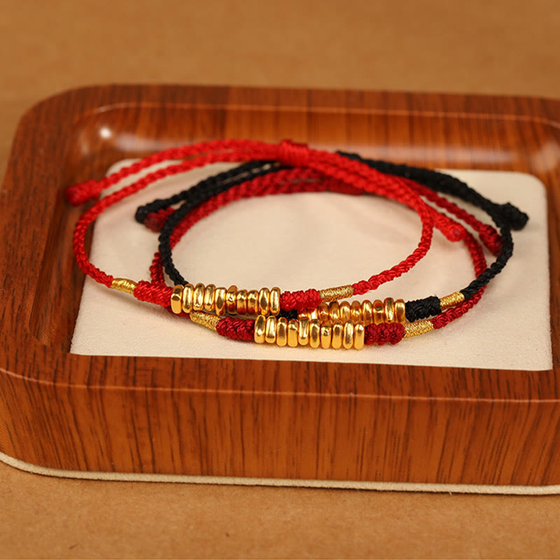 999 Gold Ultra-Thin Braided Red String Bracelet