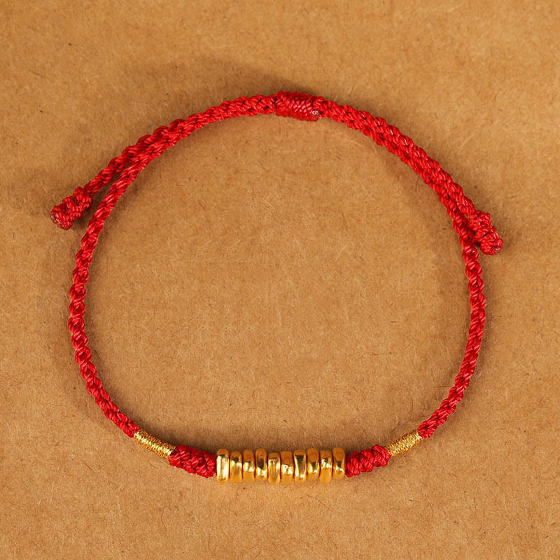 999 Gold Ultra-Thin Braided Red String Bracelet