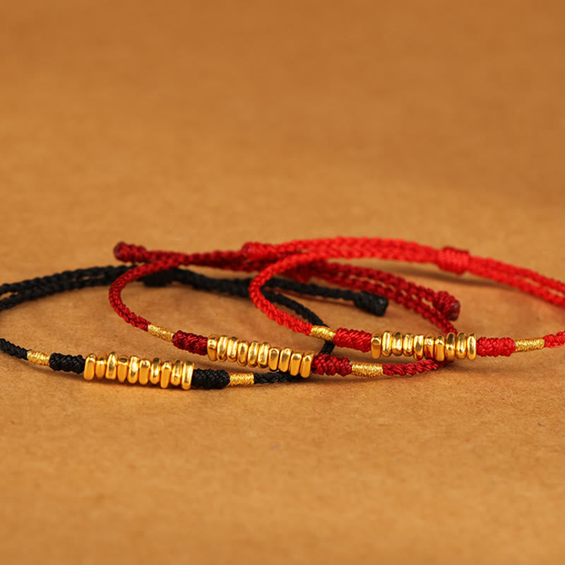 999 Gold Ultra-Thin Braided Red String Bracelet