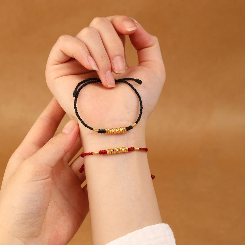 999 Gold Ultra-Thin Braided Red String Bracelet