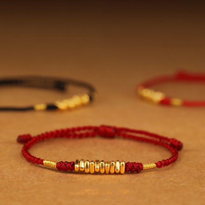 999 Gold Ultra-Thin Braided Red String Bracelet