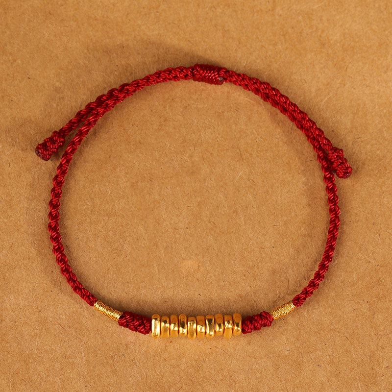 999 Gold Ultra-Thin Braided Red String Bracelet