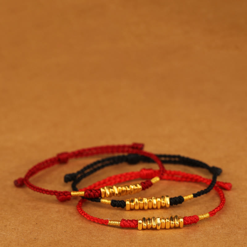 999 Gold Ultra-Thin Braided Red String Bracelet