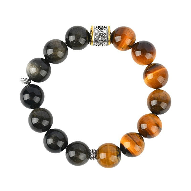 15-17cm Om Mani Padme Hum Tiger Eye Gold Sheen Obsidian Bracelet