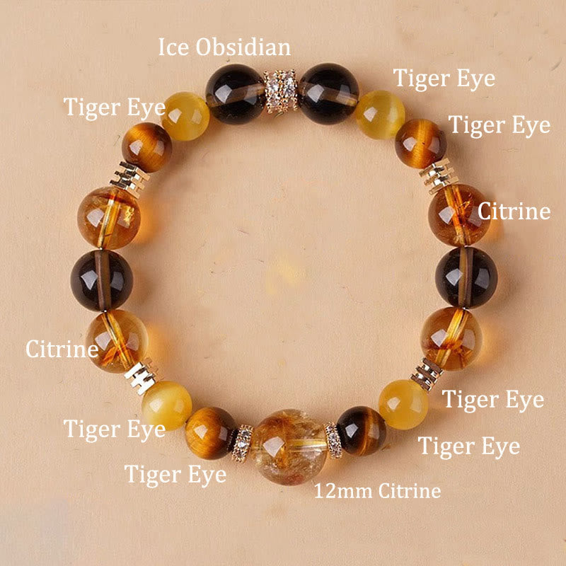 10mm Tiger Eye Citrine Topaz Happiness Bracelet