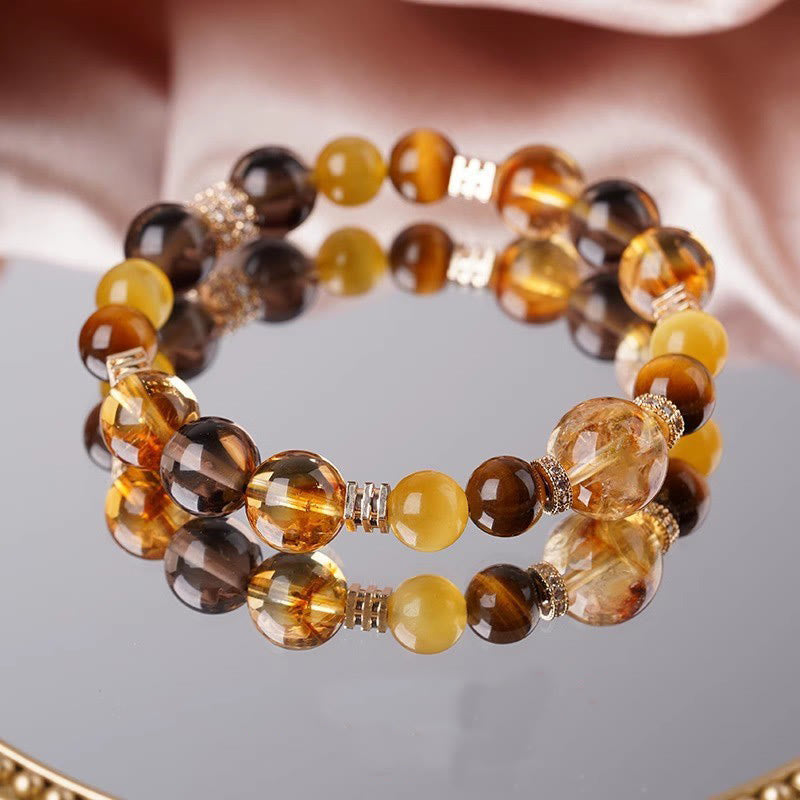 10mm Tiger Eye Citrine Topaz Happiness Bracelet