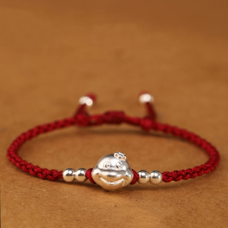 999 Sterling Silver Snake Head Red String Bracelet for Luck & Protection