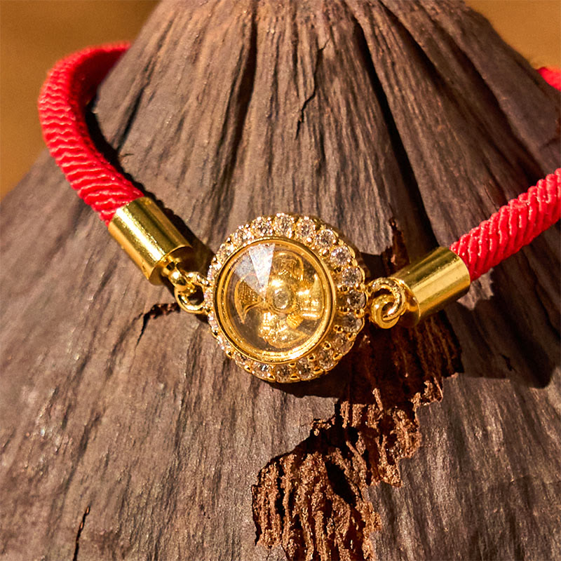 Rotatable Windmill Red String Copper Feng Shui Bracelet for Protection