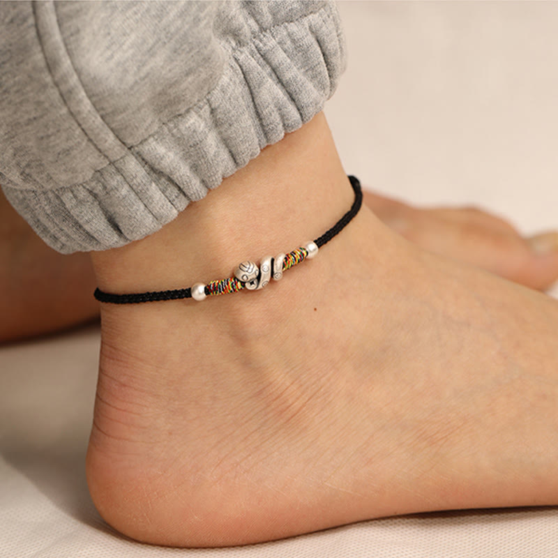 Red String Sterling Silver Snake Anklet