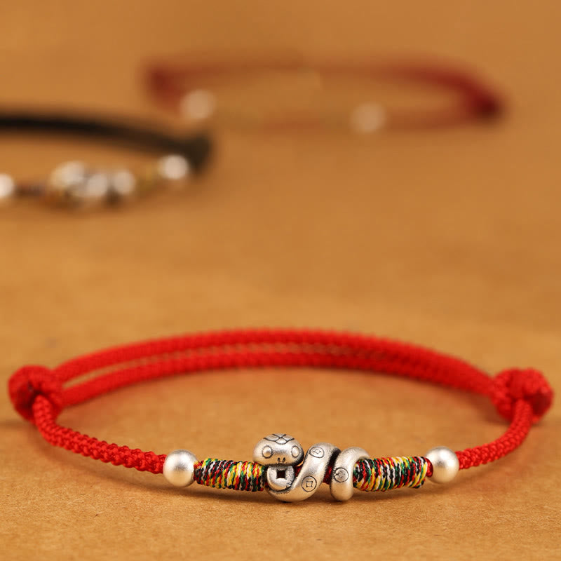 Red String Sterling Silver Snake Anklet