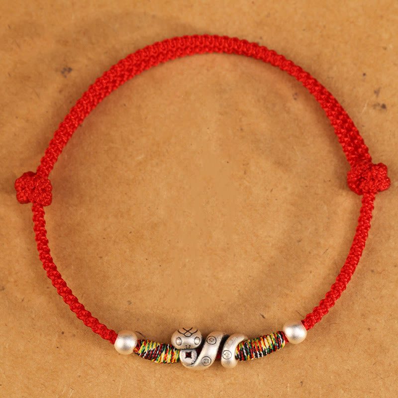 Red String Sterling Silver Snake Anklet