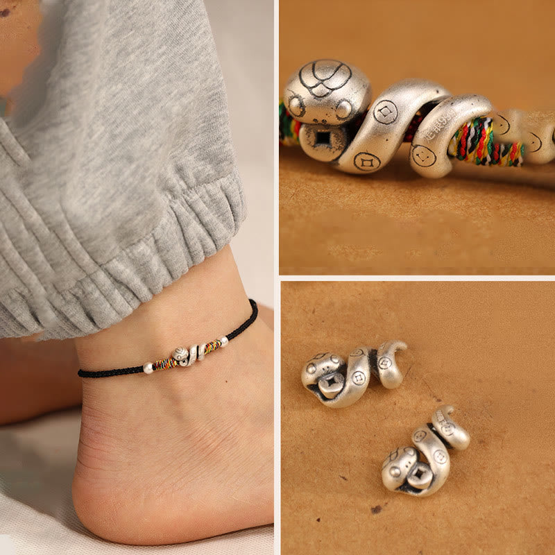 Red String Sterling Silver Snake Anklet