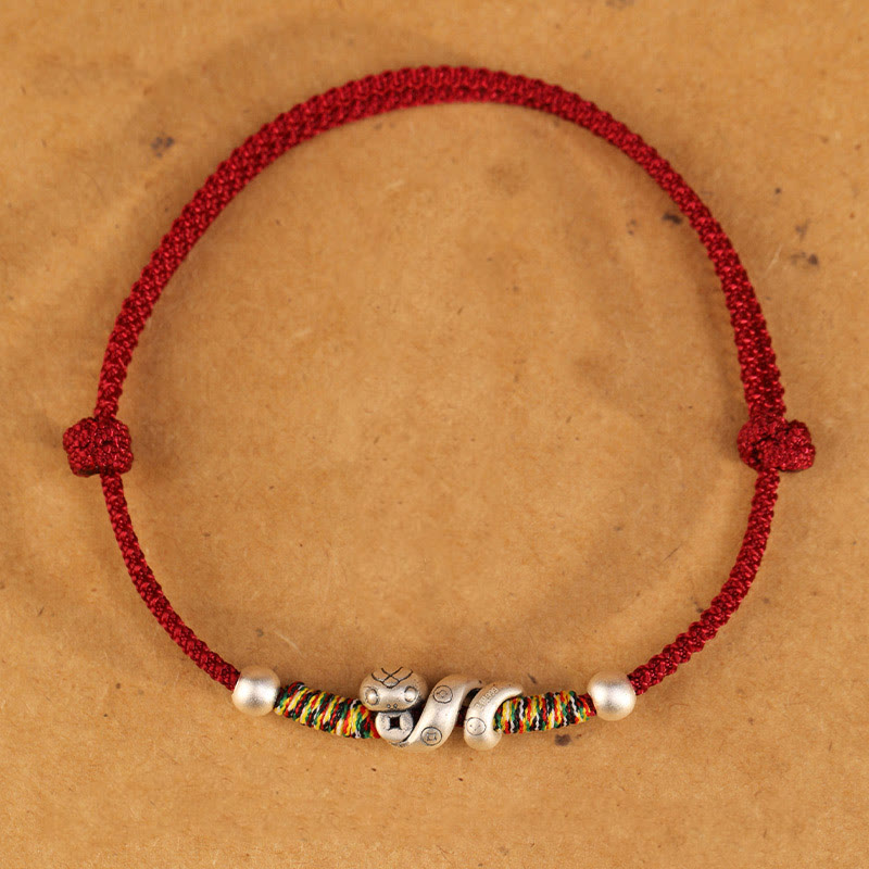 Red String Sterling Silver Snake Anklet