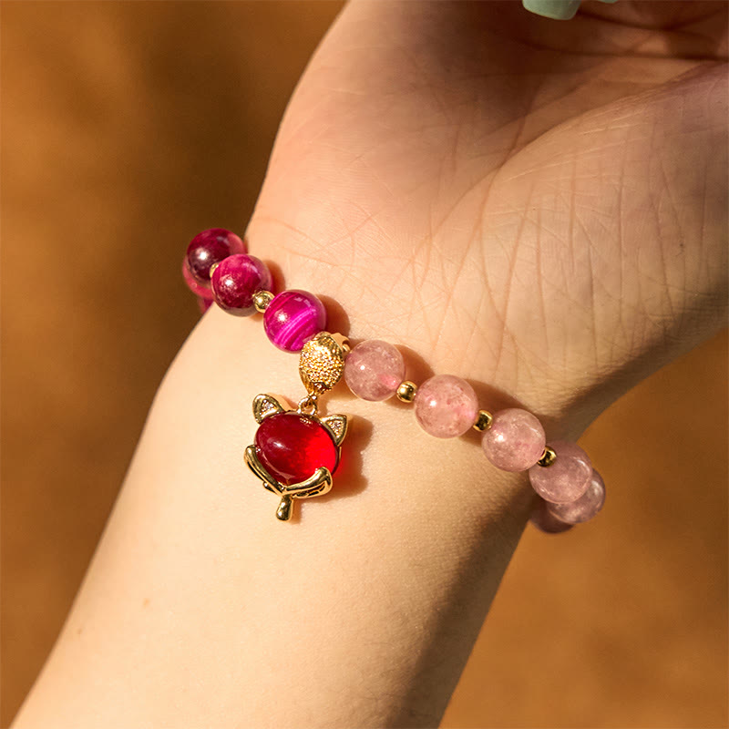 8mm Strawberry Quartz Pixiu Love Bracelet for Prosperity