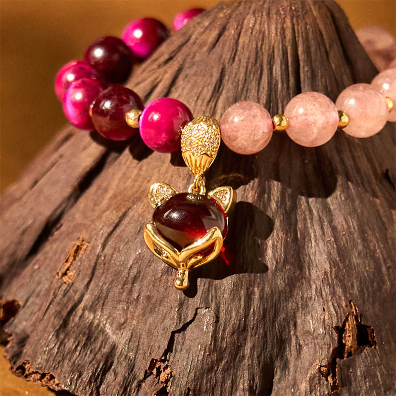 8mm Strawberry Quartz Pixiu Love Bracelet for Prosperity