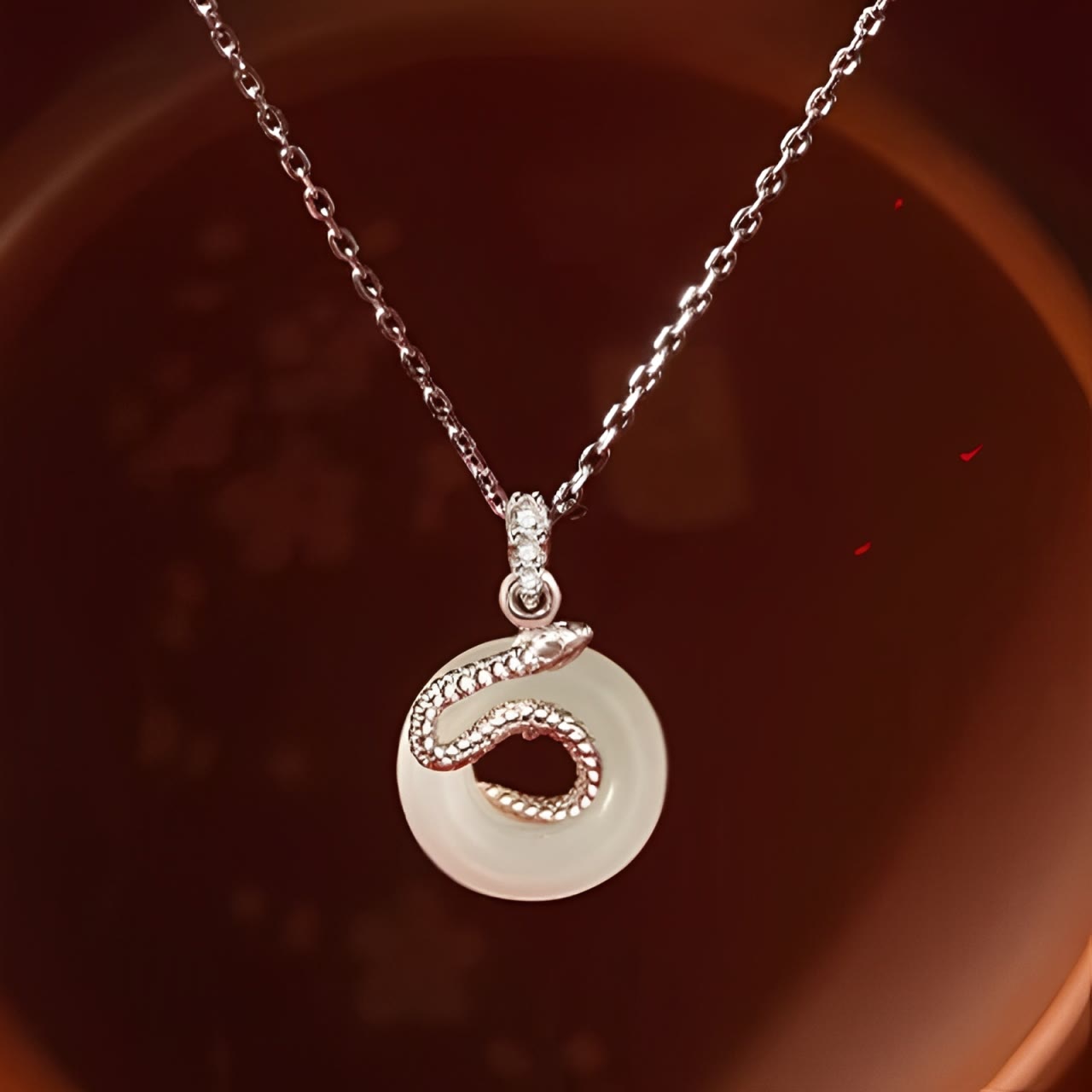 925 Sterling Silver Hetian Jade Peace Buckle Snake Year Necklace