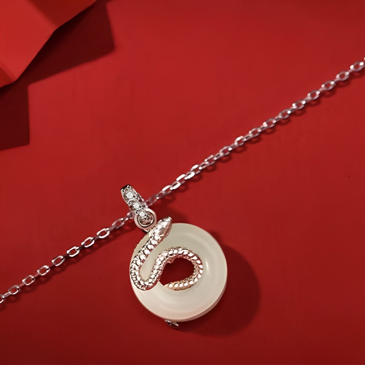 925 Sterling Silver Hetian Jade Peace Buckle Snake Year Necklace
