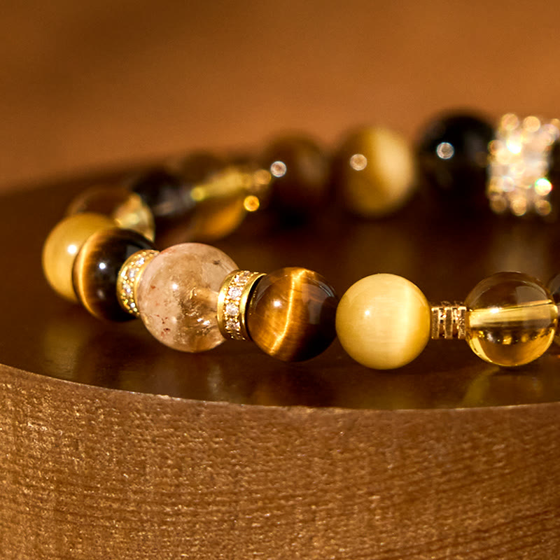 8mm Citrine Topaz Smoky Quartz Tiger Eye Happiness Bracelet