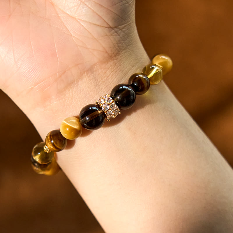 8mm Citrine Topaz Smoky Quartz Tiger Eye Happiness Bracelet