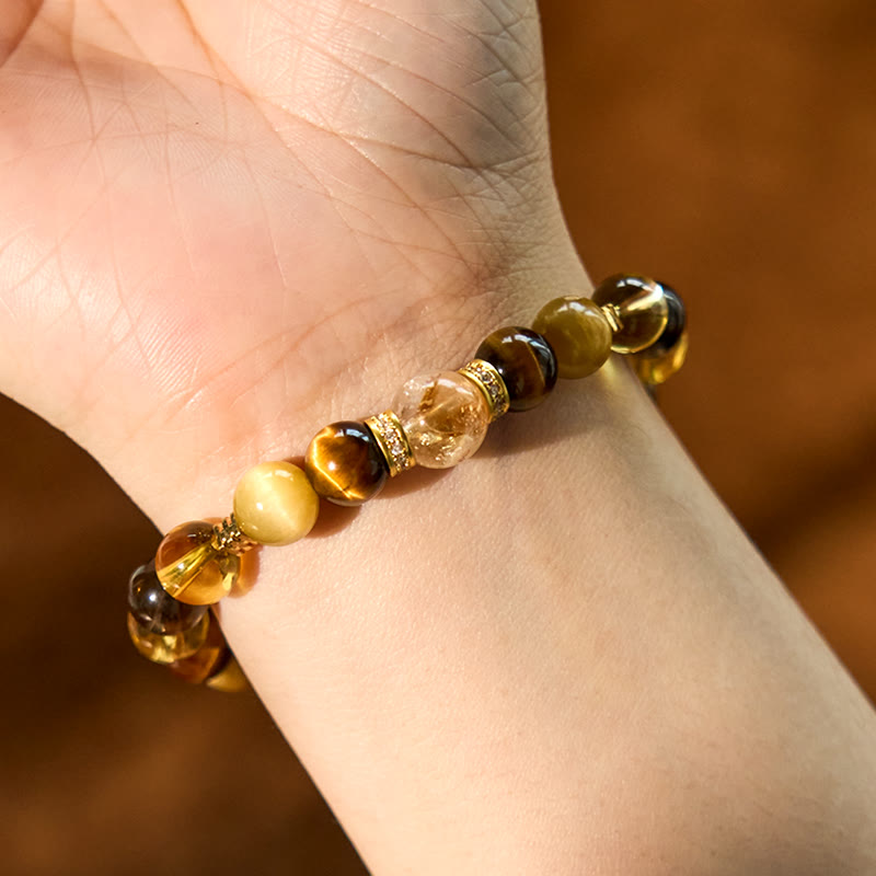 8mm Citrine Topaz Smoky Quartz Tiger Eye Happiness Bracelet