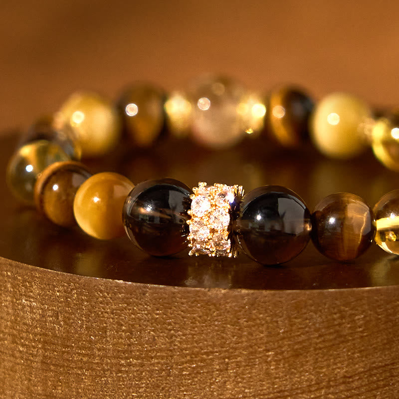 8mm Citrine Topaz Smoky Quartz Tiger Eye Happiness Bracelet
