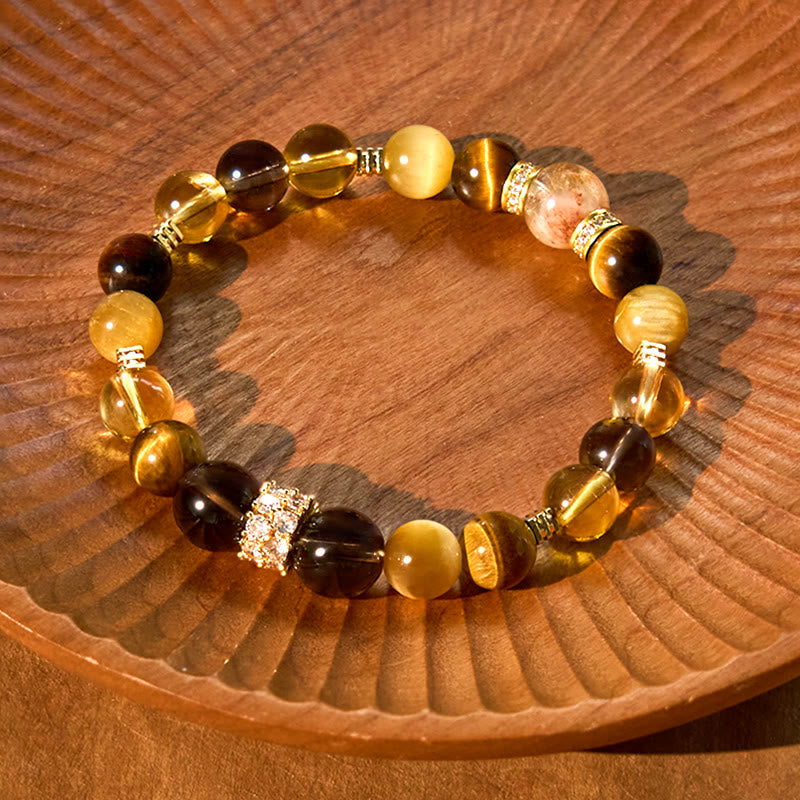 8mm Citrine Topaz Smoky Quartz Tiger Eye Happiness Bracelet