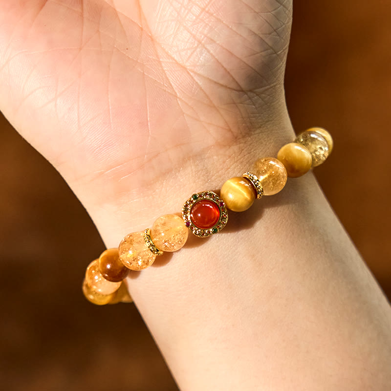 8mm Citrine Tiger Eye Red Agate Generosity Bracelet