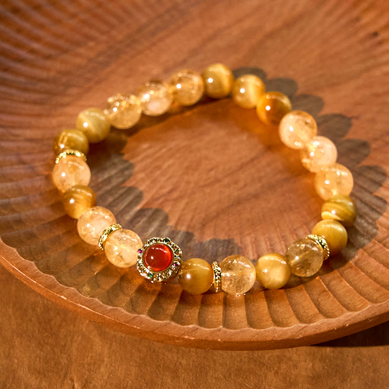 8mm Citrine Tiger Eye Red Agate Generosity Bracelet