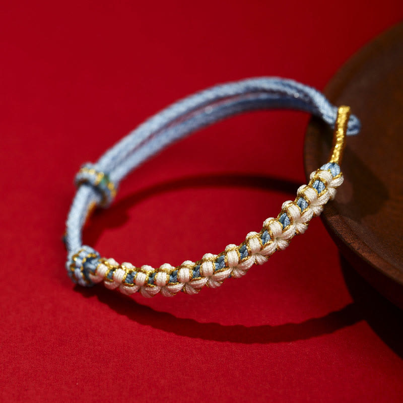 Adjustable Red String Tibetan Gold Thread Bracelet with Peach Blossom Knot