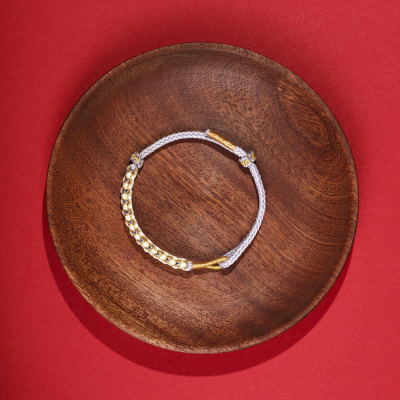 Adjustable Red String Tibetan Gold Thread Bracelet with Peach Blossom Knot