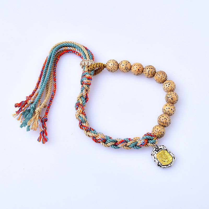 Adjustable Tibetan Colored Rope Bodhi Seed Bracelet for Protection & Wealth