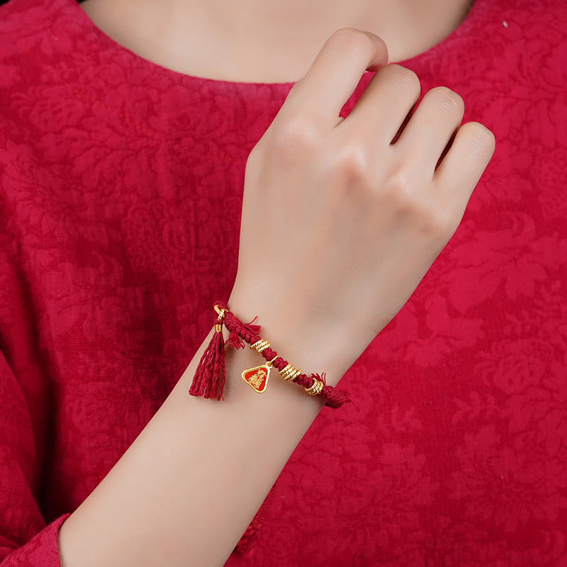 Unisex Tibetan String Zakiram Goddess of Wealth Flower Tassel Protection Bracelet