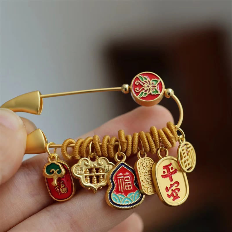 20x58mm Fu Character Brass Butterfly Fortune Brooch