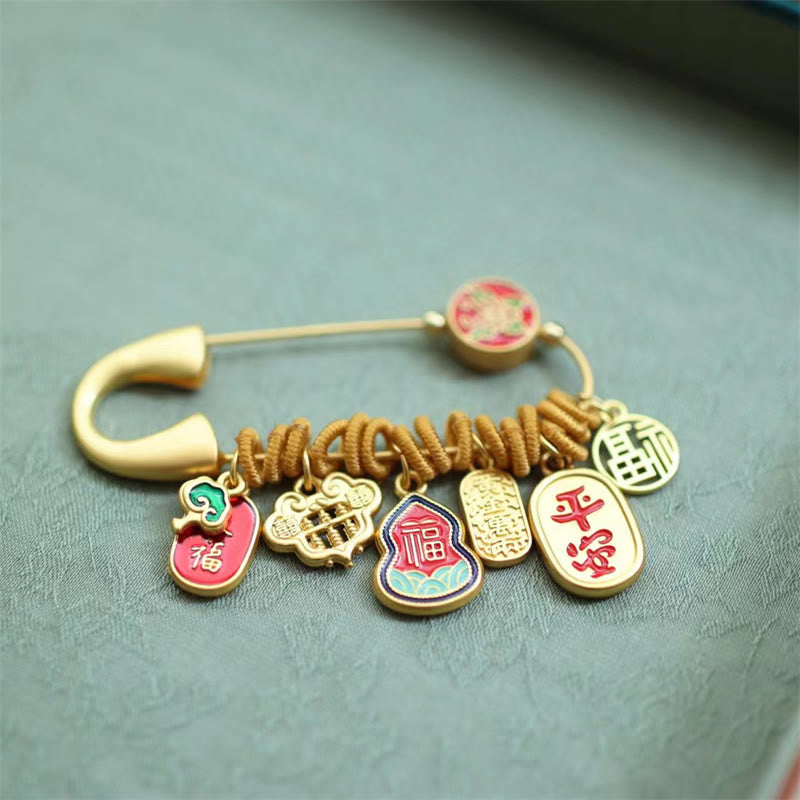 20x58mm Fu Character Brass Butterfly Fortune Brooch