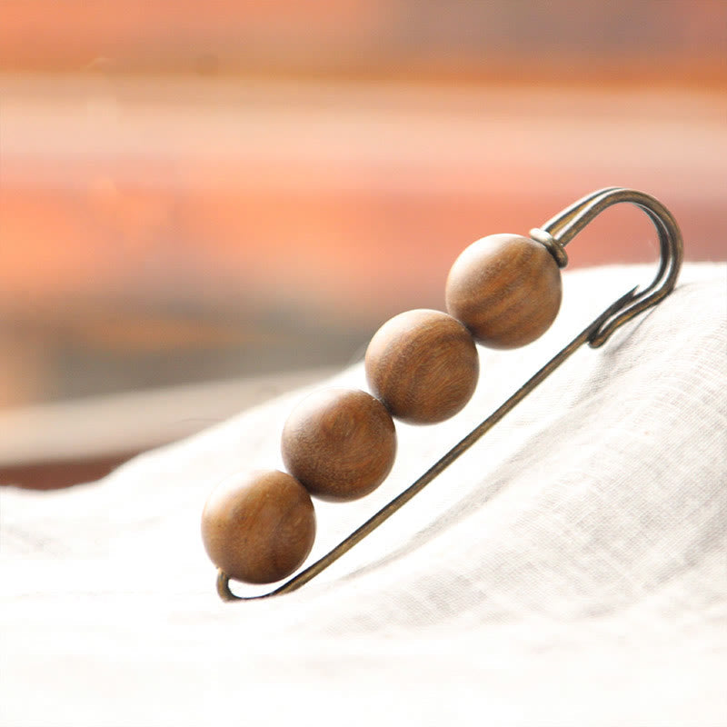 Wood Healing Brooch with Sandalwood Agathis Alba Beads
