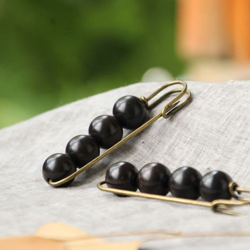 Wood Healing Brooch with Sandalwood Agathis Alba Beads