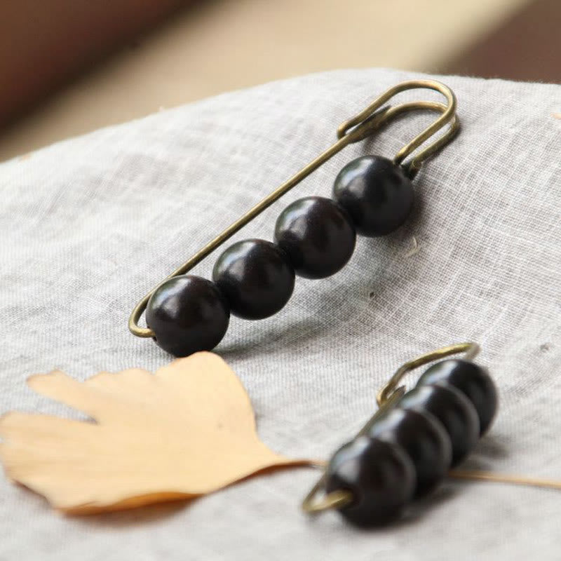 Wood Healing Brooch with Sandalwood Agathis Alba Beads