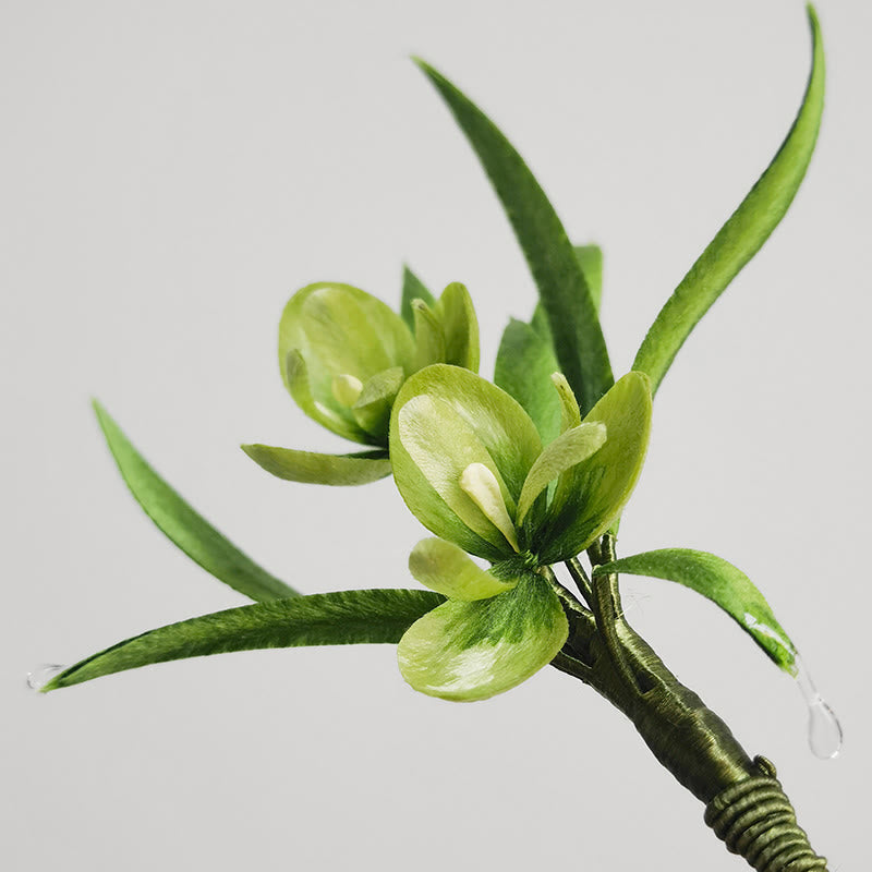 Handmade Green Flowers Leaves Brooch Hairpin Silk Craft