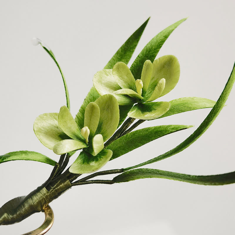 Handmade Green Flowers Leaves Brooch Hairpin Silk Craft