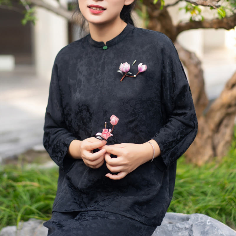 Handmade Purple Magnolia Hairpin Yangzhou Silk Flower