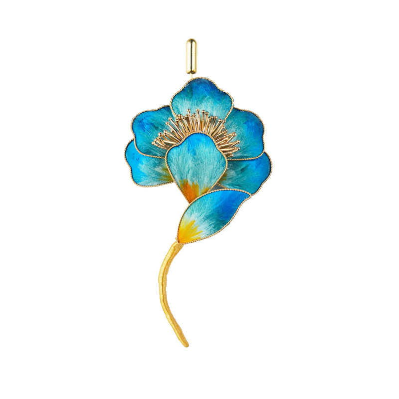 Handmade Mulberry Silk Blue Flower Brooch for Spiritual Growth