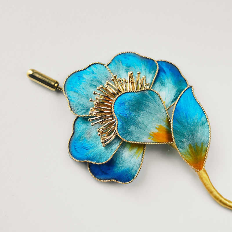 Handmade Mulberry Silk Blue Flower Brooch for Spiritual Growth