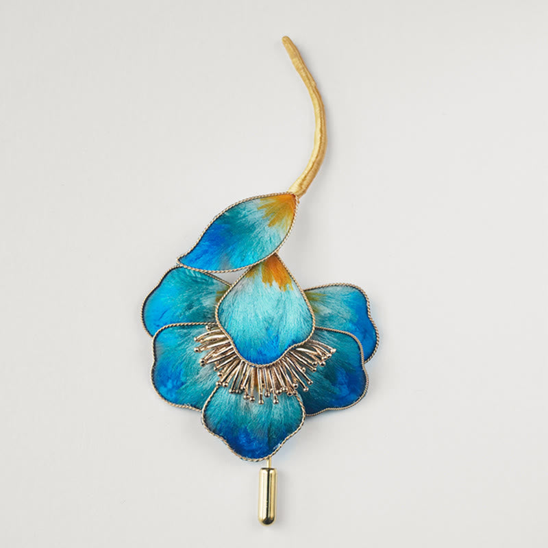 Handmade Mulberry Silk Blue Flower Brooch for Spiritual Growth