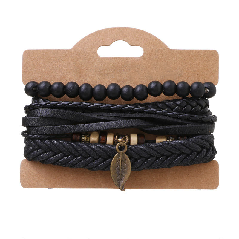 Leather Resin Beads Courage Bracelet Set | Spiritual Protection